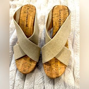 Lucky Brand MyKayla Wedge Cork Platform Studded Heel Sandal Womens Size 8